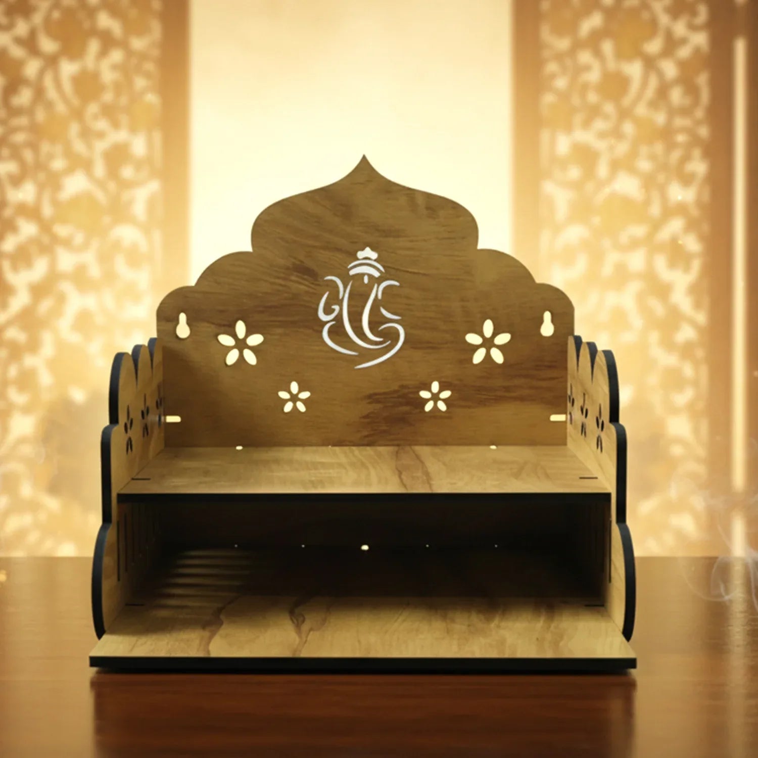 Wooden Temple Style Home Mandir Stand For Pooja - Zidbik
