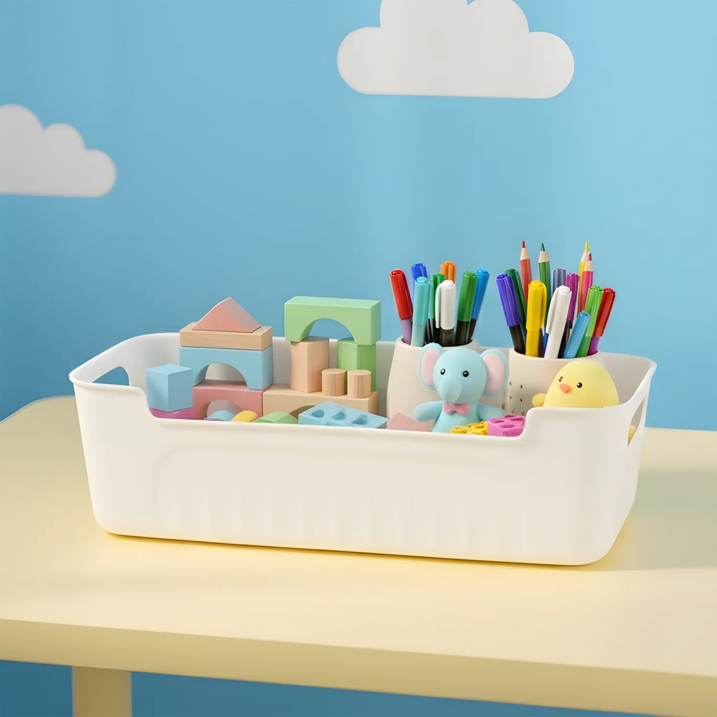 White Plastic Storage Basket Tray Set (4 Pcs) - Zidbik