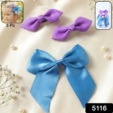 Elegant Satin Ribbon Bow Hair Clips Set (3 Pc) - Zidbik