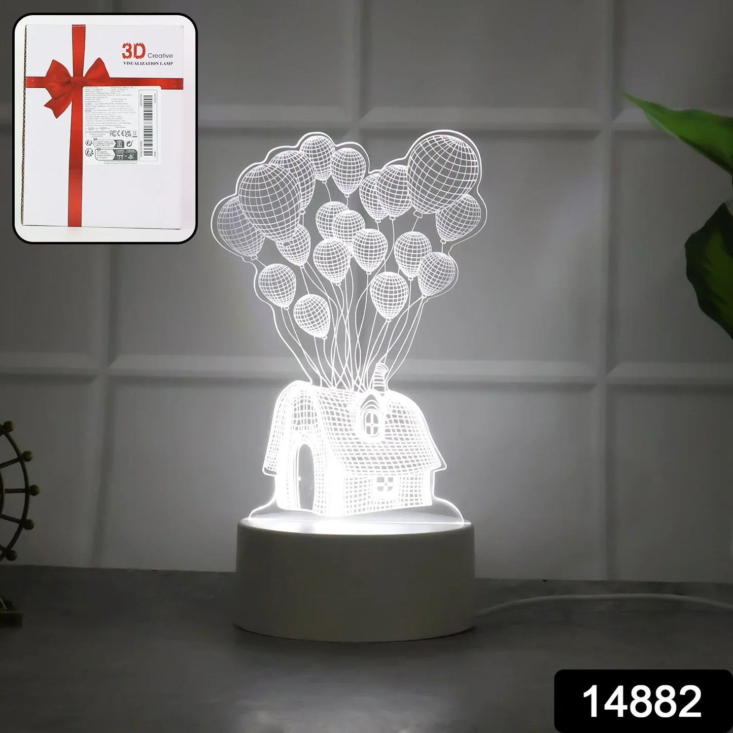 3d Illusion Led Night Lamp With House And Balloons Design - Zidbik