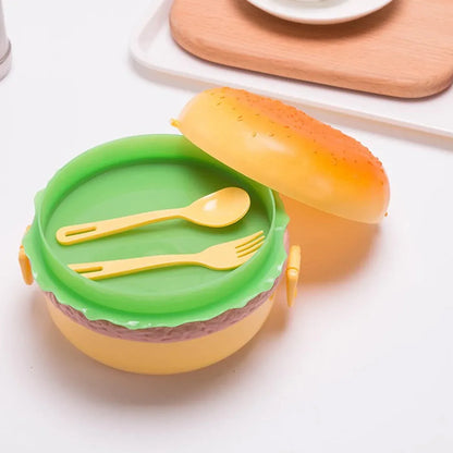 5313 Burger Shape Lunch Box Plastic Lunch Box Food Container Sets Double Layer Lunchbox 1000ml With 2 Spoon Applicable To Kids And Elementary School Students - Zidbik