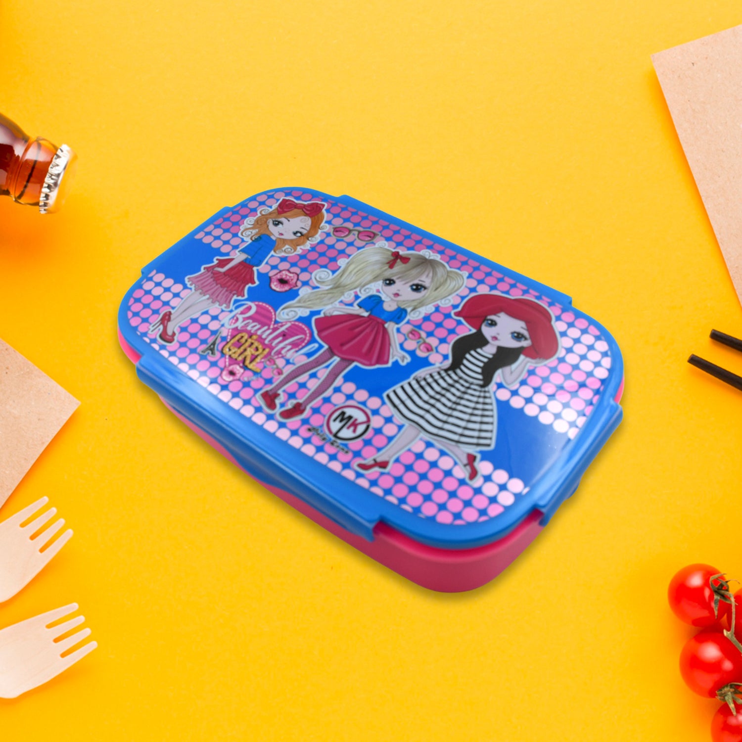5983 Cartoon Printed Plastic Lunch Box With Inside Small Box  Spoon For Kids Air Tight Lunch Tiffin Box For Girls Boys Food Container Specially Designed For School Going Boys And Girls - Zidbik