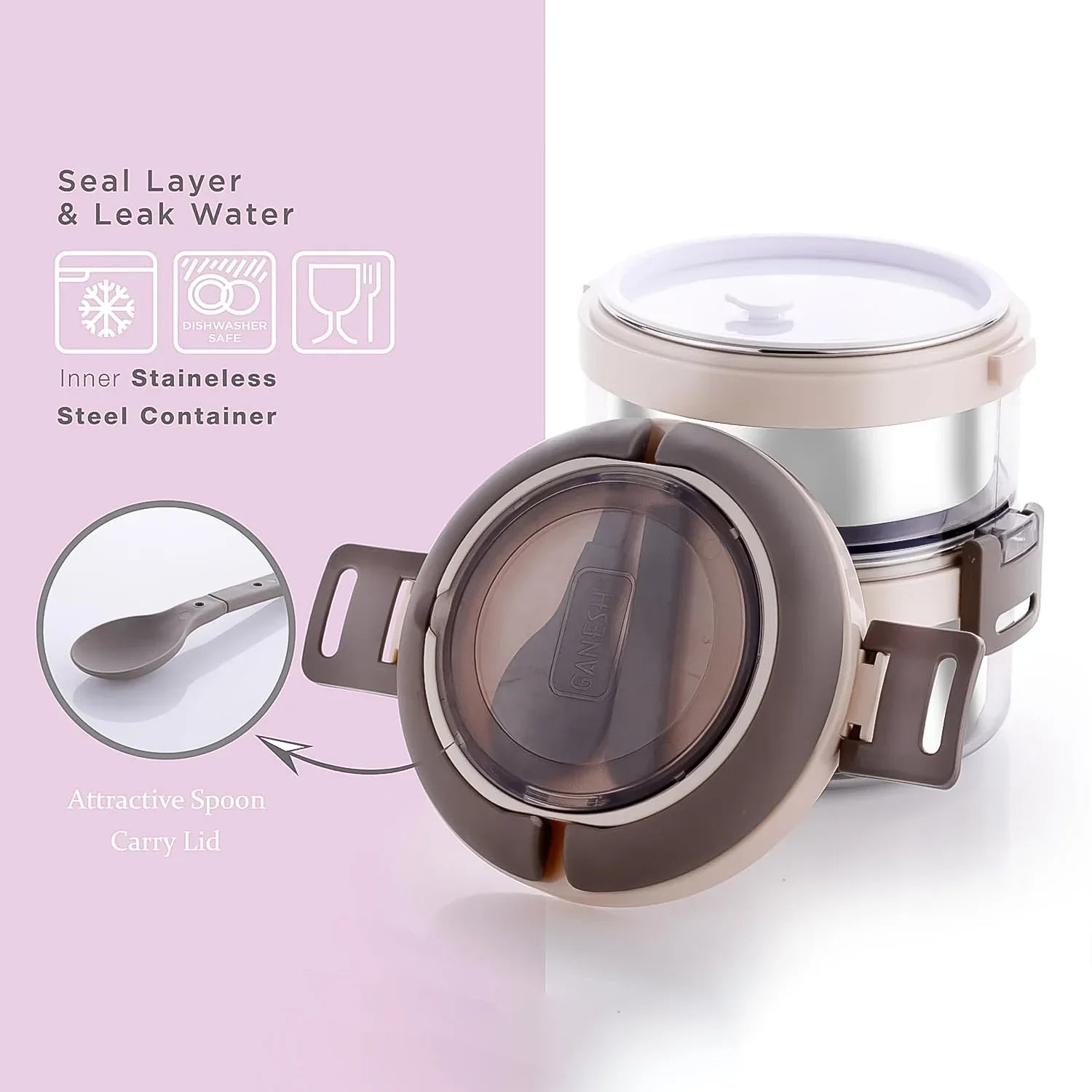 Ganesh Steko-2 Double Layer Stainless Steel Insulated Lunch Box Set - Zidbik