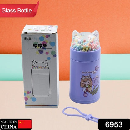 6953 Girl Glass Water Bottle For School With Kid Sparkle Strap Cat Lid Sequins Glitter Glass Cup Birthday Gift Children 350ml (Moq - 80 Pc) - Zidbik