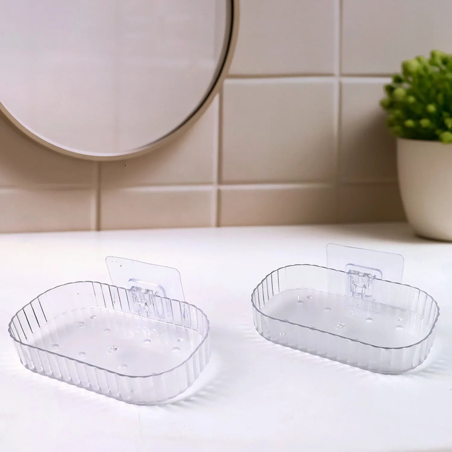 Self Adhesive Transparent Wall Mounted Soap Dish Holder (2 Pc) - Zidbik