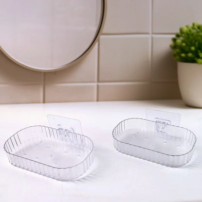Self Adhesive Transparent Wall Mounted Soap Dish Holder (2 Pc) - Zidbik