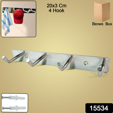 Stainless Steel Wall Mounted Coat 4 Hook Rack (20x3  1 Pc) - Zidbik
