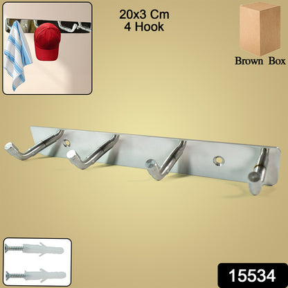 Stainless Steel Wall Mounted Coat 4 Hook Rack (20x3  1 Pc) - Zidbik
