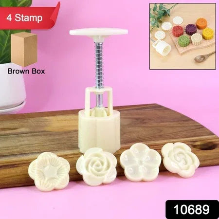 Mooncake Press Mold With 4 Stamps Set - Zidbik