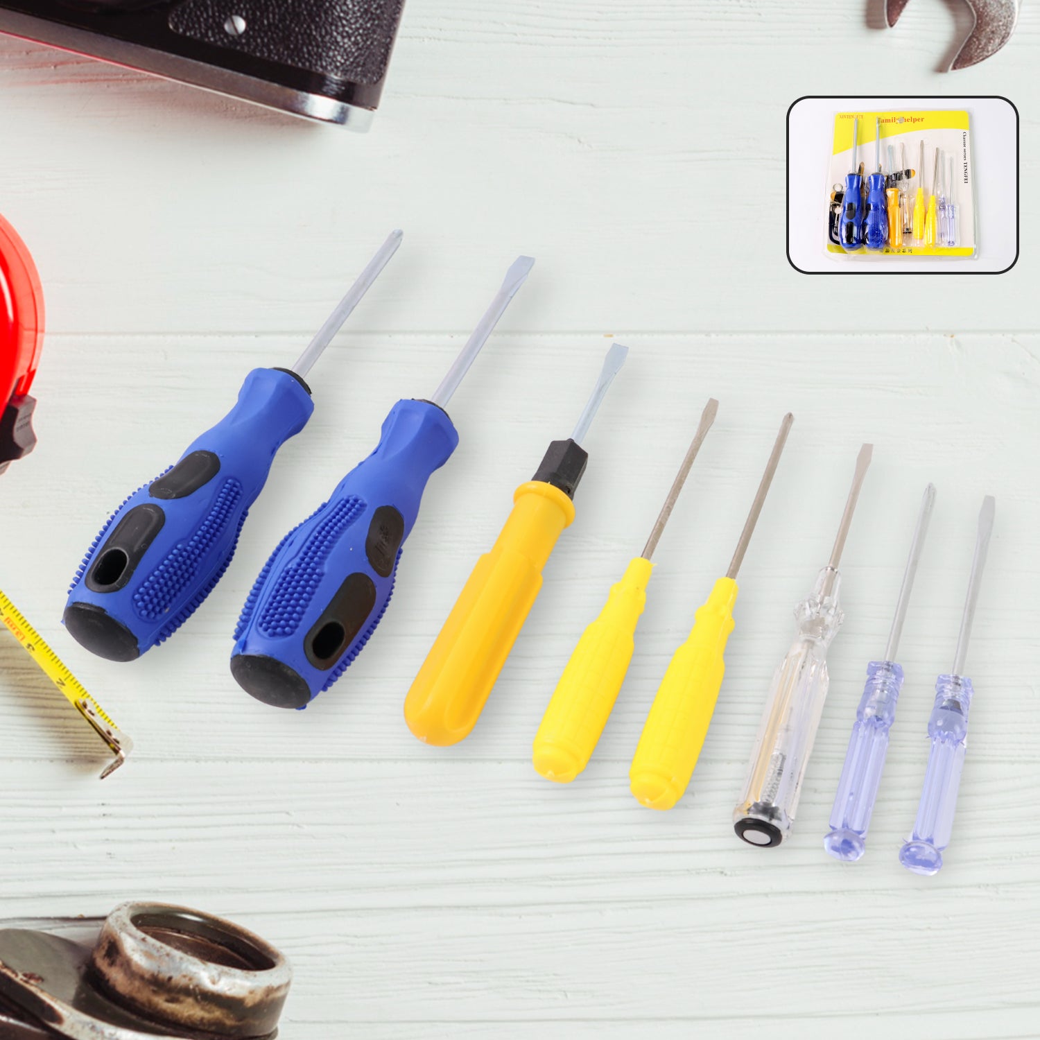8 In 1 Hand Tool Kit Steel And Plastic Hammer Screwdriver  Tape - Zidbik