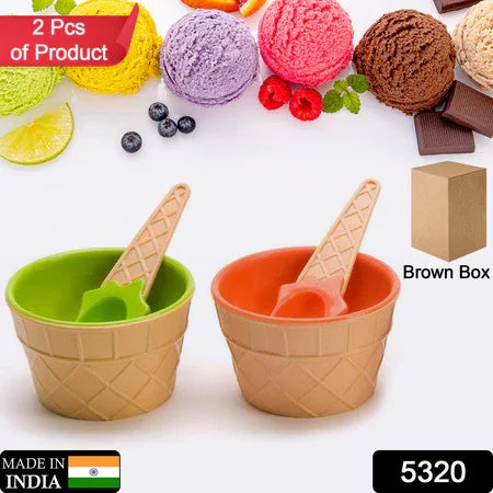 5320 Ice-cream Waffle Spoon Bowel Cup Set Premium Ice Cream Set Ice-cream Bowel With Spoon 2pc Couple Bowl Set - Zidbik