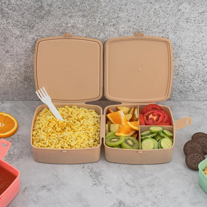 5787 Double-layer Square Lunch Box With Spoon 4 Compartment Tiffin Push Lock Plastic Tiffin Box For Travelling School Kids Office Exclusive Home - Zidbik