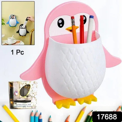 17688 Penguin Storage Box Adhesive Remote Case Electric Toothbrushes Holder Universal Controller Holder Wall Nightstand Office Plastic Wall Mount - Zidbik