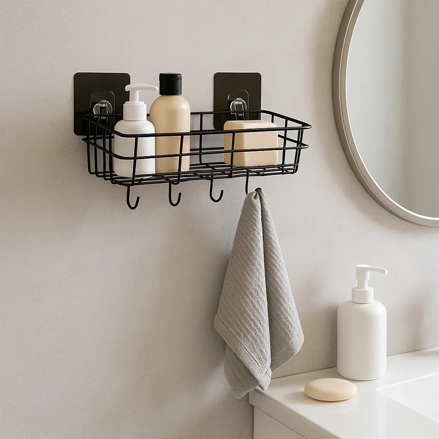 Heavy-duty Self-adhesive Wall Storage Baskets With Hooks (Pack Of 2) - Zidbik