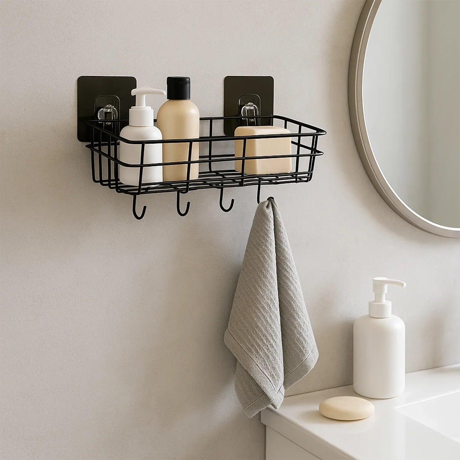 Heavy-duty Self-adhesive Wall Storage Baskets With Hooks (Pack Of 2) - Zidbik