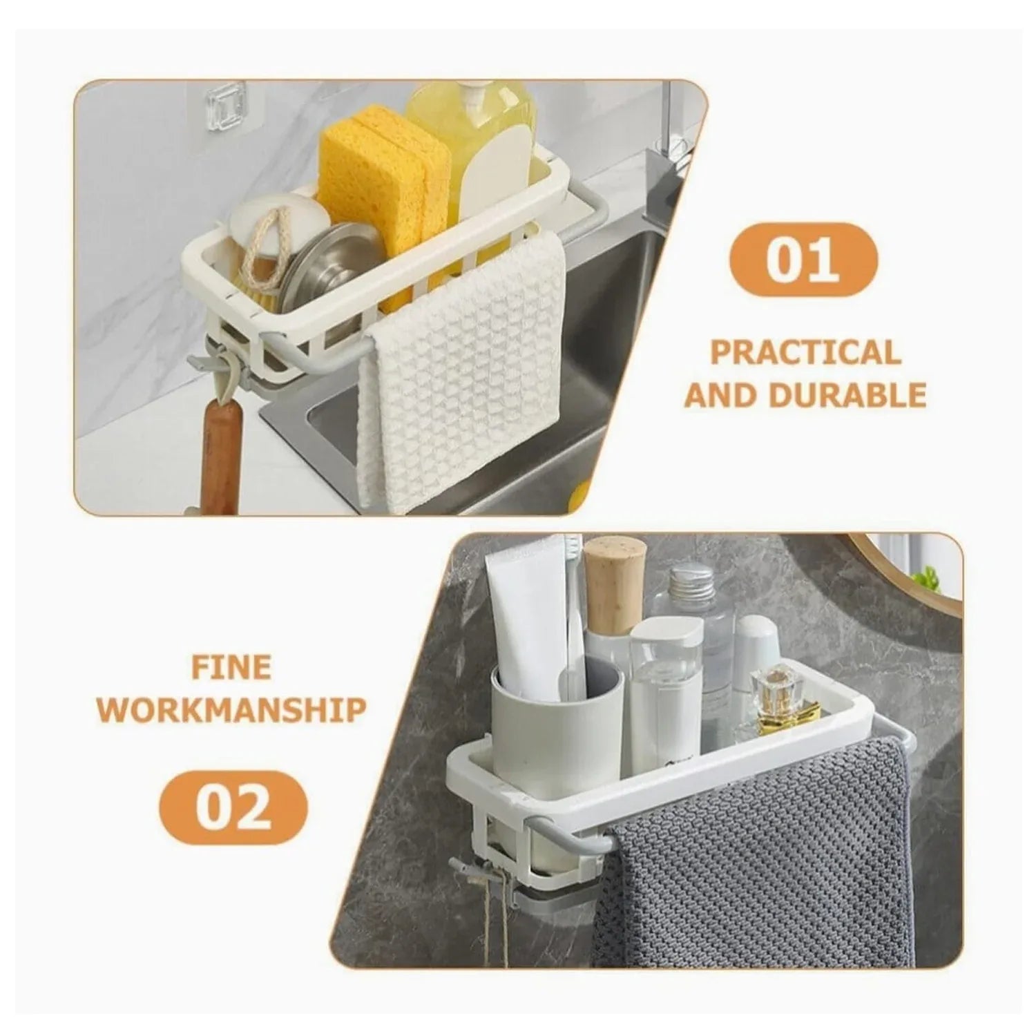 8788 Multipurpose Platic Hanging Drain Rack Retractable Sponge Storage Hanging Rack With Adhesive Hook For Kitchen And Bathroom Dishcloth Holders Basket Drying Tray Organizer - Zidbik