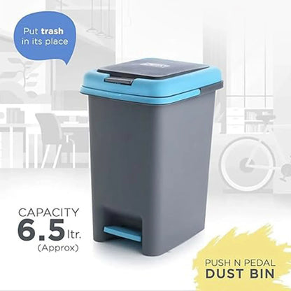 Apex Plastic Push N Pedal Dust Bin Hands-free Operation Compact Design 6.5 Liters (1 Pc Mix Color) - Zidbik