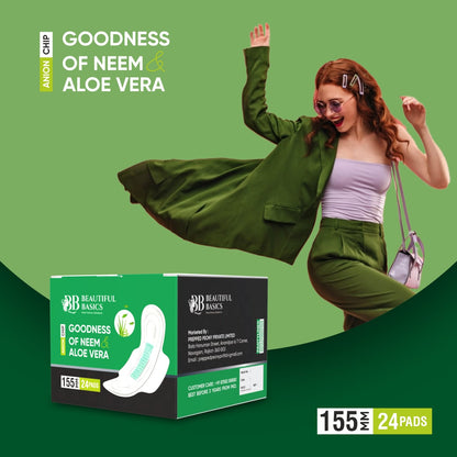 0984 Sanitary Pads For Women With Goodness Of Neem  Aloe Vera  Ultra Thin  Leakage Protection  Ph Balance  With Antibacterial Anion Chip  (155 Mm  24 Pads) - Zidbik