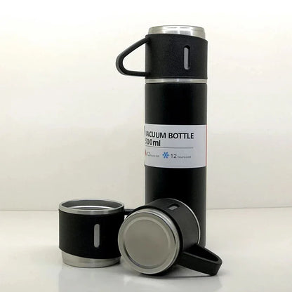 Stainless Steel Vacuum Flask Set With 3 Steel Cups Combo For Coffee Hot Drink And Cold Water Flask Ideal Gifting Travel Friendly Latest Flask Bottle. (500ml) - Zidbik