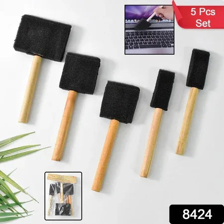 Multipurpose Sponge Brushes For Painting With Wooden Handles (5 Pcs Set) - Zidbik