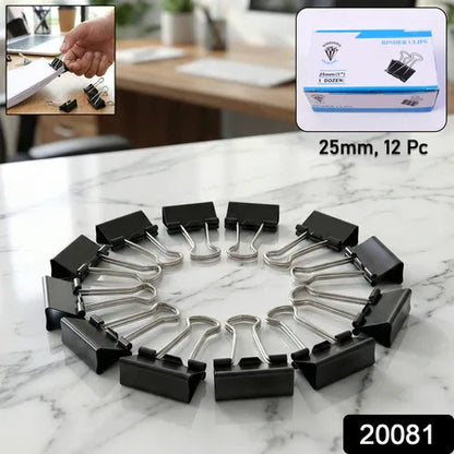 Heavy Duty Black Metal Binder Clips (25 Mm 12 Pieces Set) - Zidbik