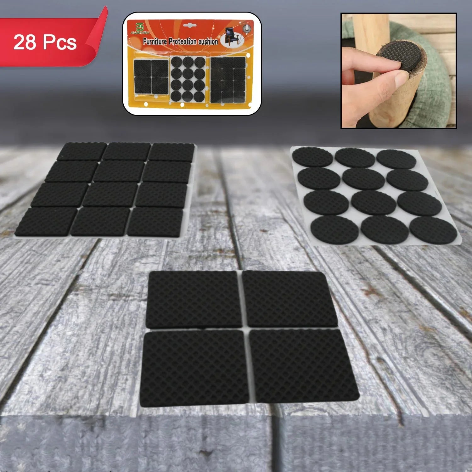 28 Pc Rubber Furniture Pads Self Sticking Non Slip Furniture Noise Insulation Pads - Zidbik