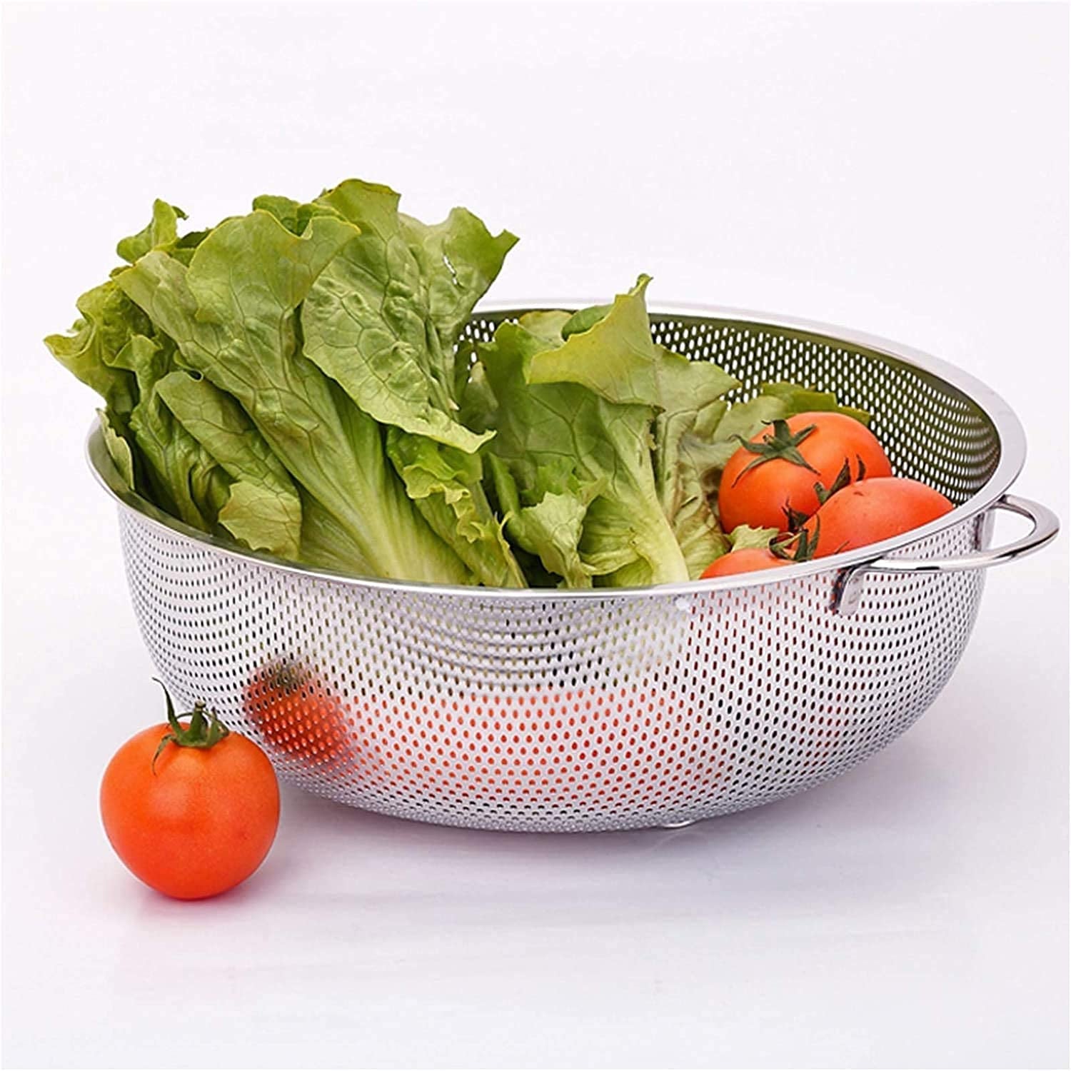 5754 Stainless Steel Colander With Handle Large Metal Mesh Basket Strainer For Pasta Spaghetti Berry Veggies Fruits  Kitchen Food Colander Dishwasher Safe (1 Pc  25.5 Cm) - Zidbik