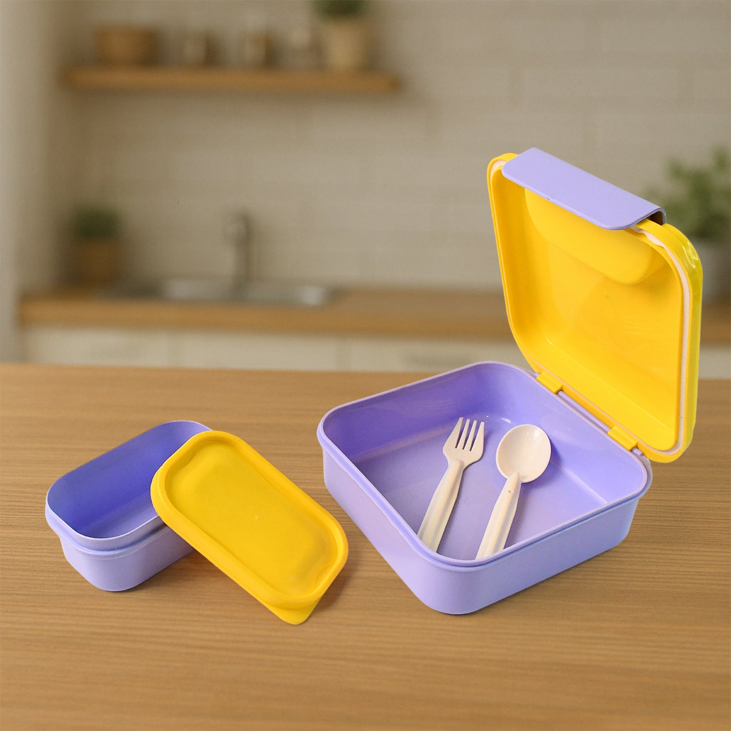 Kids Lunch Box Set With Small Inner Container Spoon  Fork (1 Pc) - Zidbik