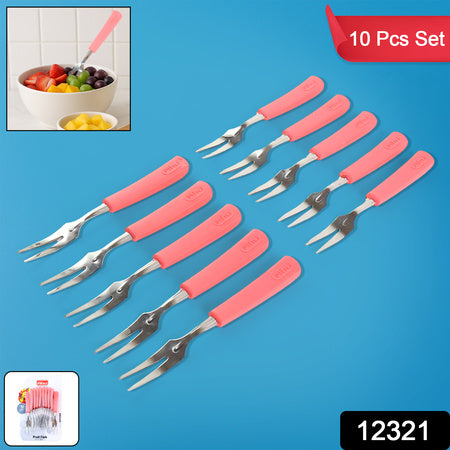 Premium Stainless Steel Fruit Fork Set  10 Pieces With Soft Non-slip Handle - Zidbik