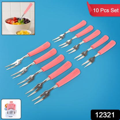 Premium Stainless Steel Fruit Fork Set  10 Pieces With Soft Non-slip Handle - Zidbik
