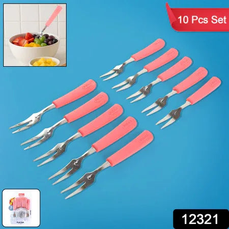 Premium Stainless Steel Fruit Fork Set  10 Pieces With Soft Non-slip Handle - Zidbik