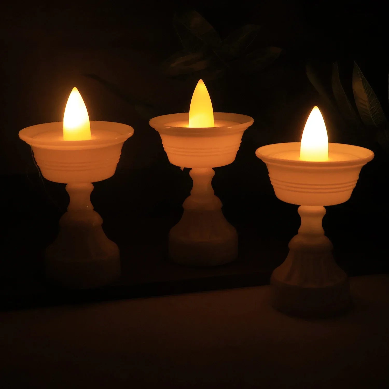 Set Of 12 White Water Sensor Led Diyas - Zidbik