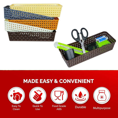 8787 Plastic Multipurpose Desk Organizer Tray Office Drawer Dividers Storage Bins For Kitchen Bathroom Office Makeup Bedroom Dresser Craft Basket Rack Multicolour (6 Pcs Set) - Zidbik