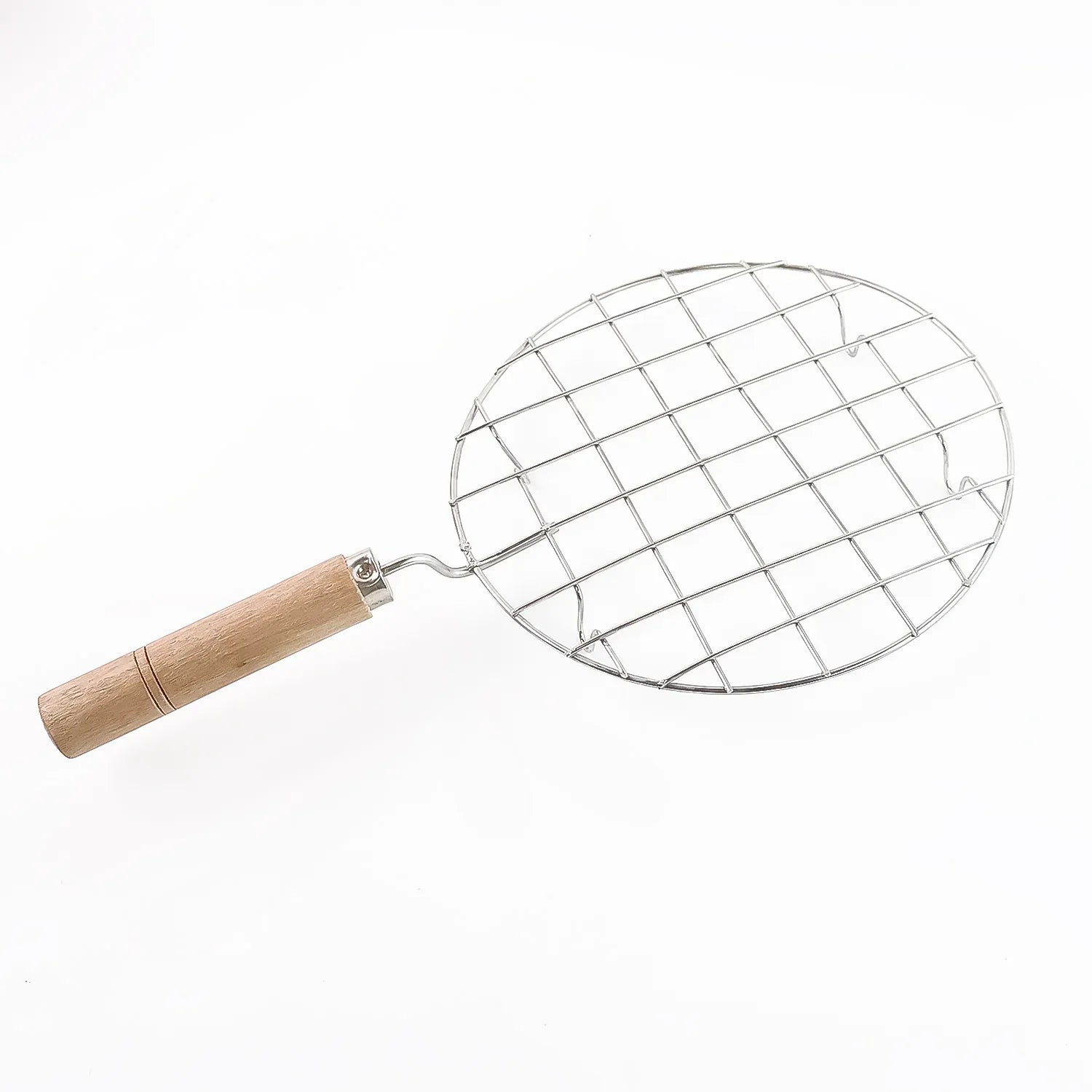 2085 Kitchen Round Stainless Steel Roaster Papad Jali Barbecue Grill With Wooden Handle - Zidbik