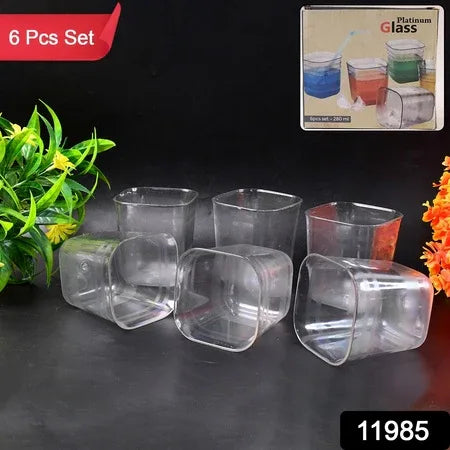 6pc Transparent Diamond Medium Serving Glass Set Glass Set For Water Juice Etc - Zidbik
