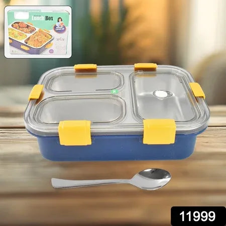3 Compartment Transparent Stainless Steel Lunch Box For Kids - Zidbik