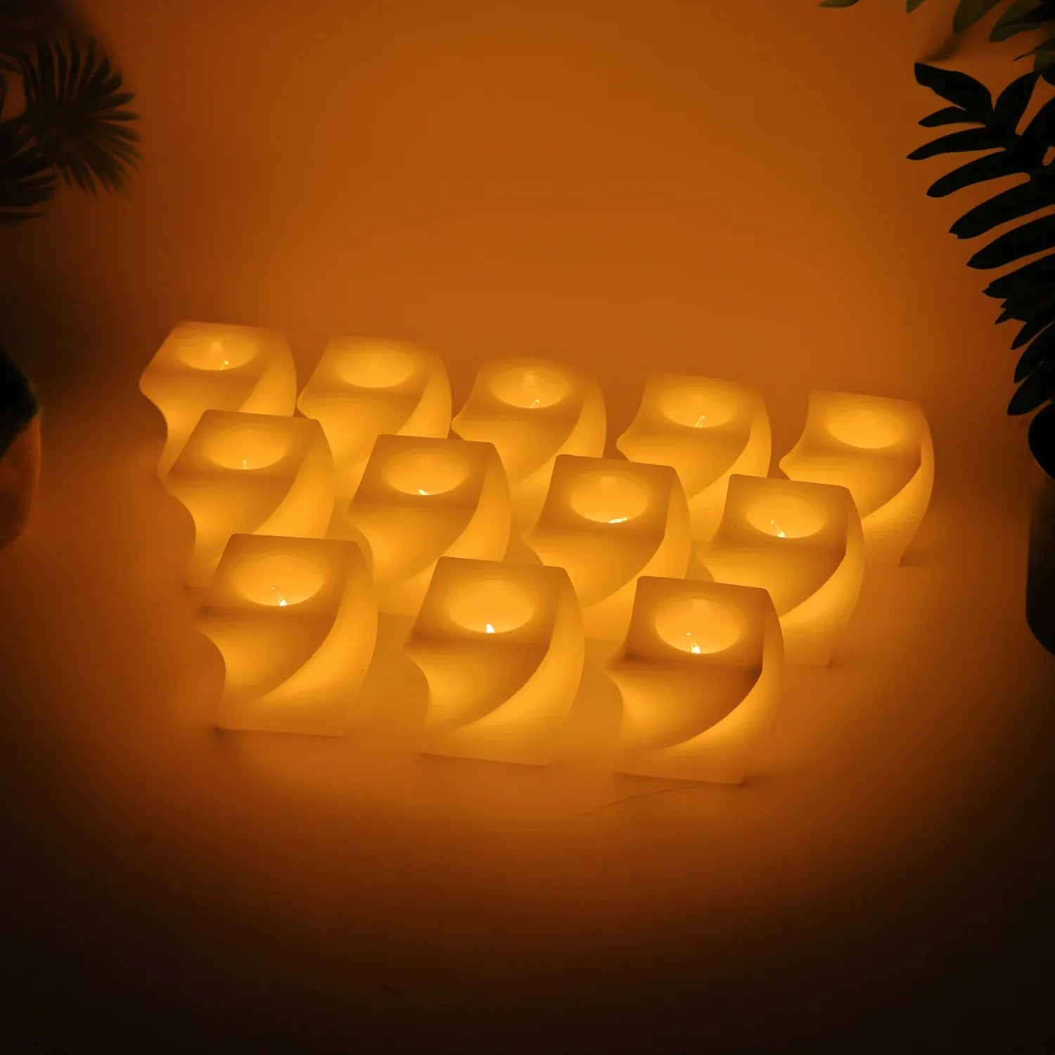 Set Of 12 Led Flameless Decorative Candles Square Shape Tealight Lamps - Zidbik