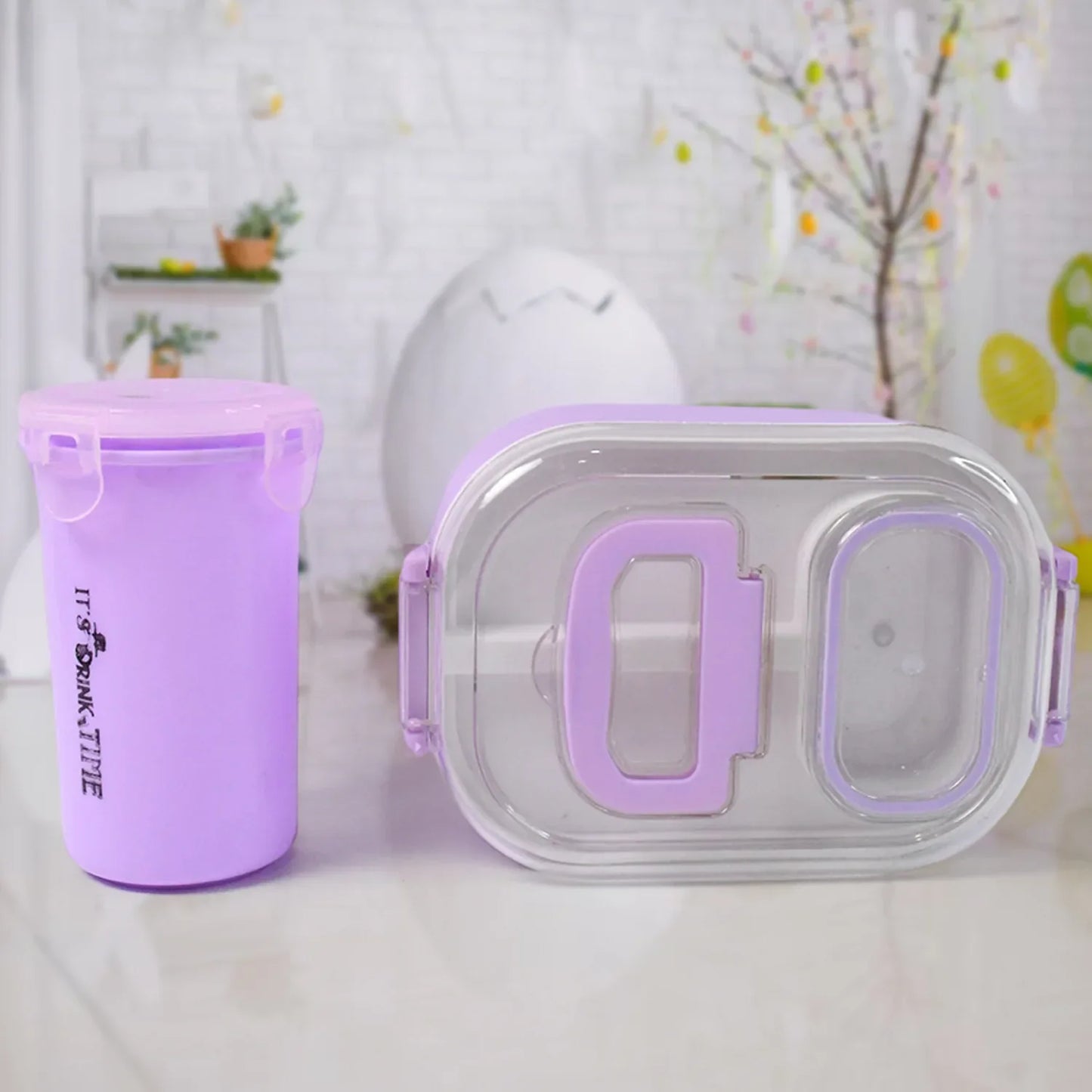 Plastic Lunch Box With Small Box Bottle Sponn For Kids Lunch Box (4 Pc Set) - Zidbik