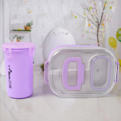 Plastic Lunch Box With Small Box Bottle Sponn For Kids Lunch Box (4 Pc Set) - Zidbik
