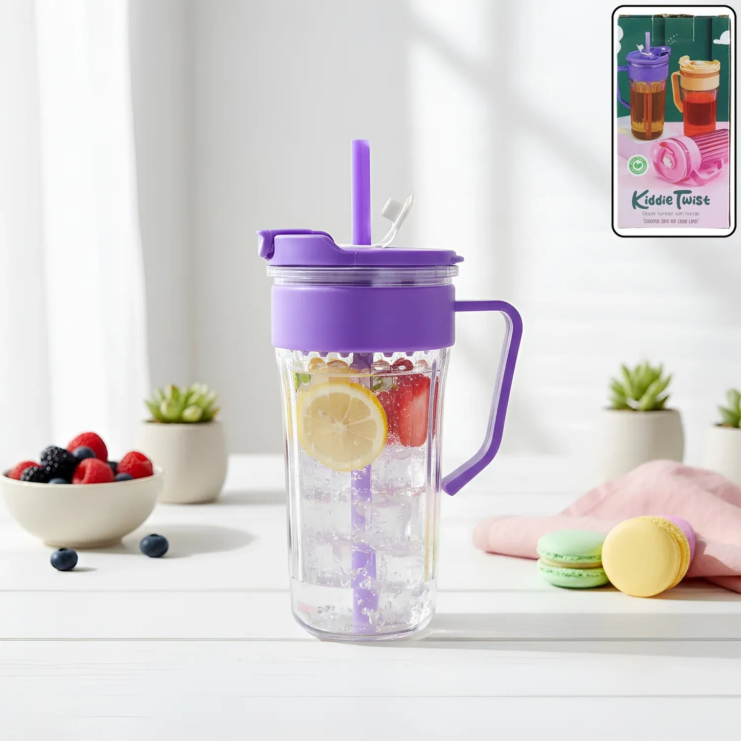 Kiddie Style Plastic Tumbler With Straw And Handle (500 Ml Approx) - Zidbik