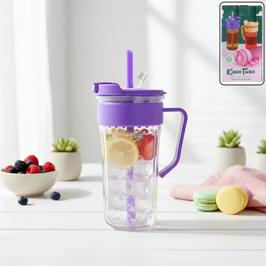 Kiddie Style Plastic Tumbler With Straw And Handle (500 Ml Approx) - Zidbik