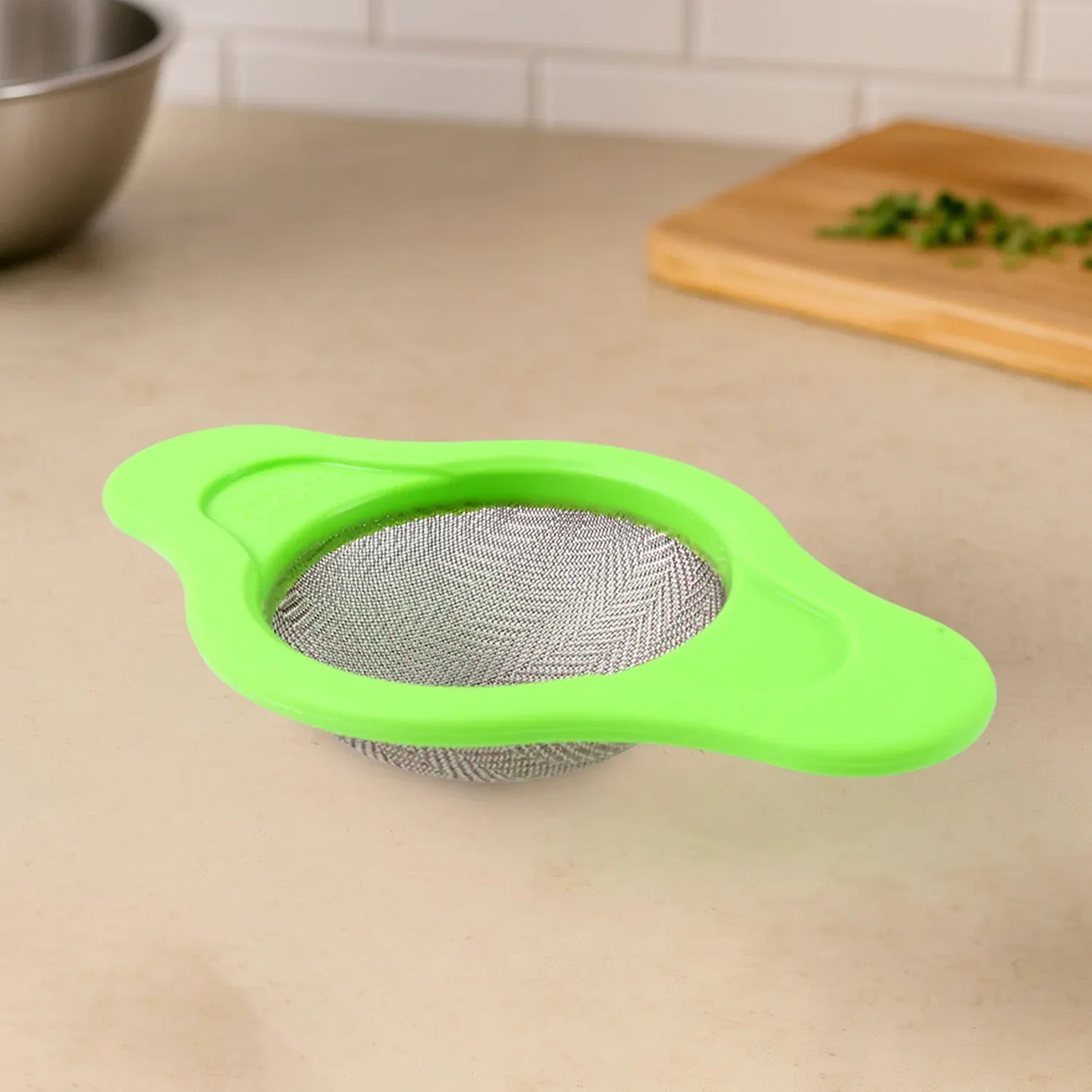 Stainless Steel Mesh Strainer With Dual Handle Plastic Frame (1 Pc) - Zidbik