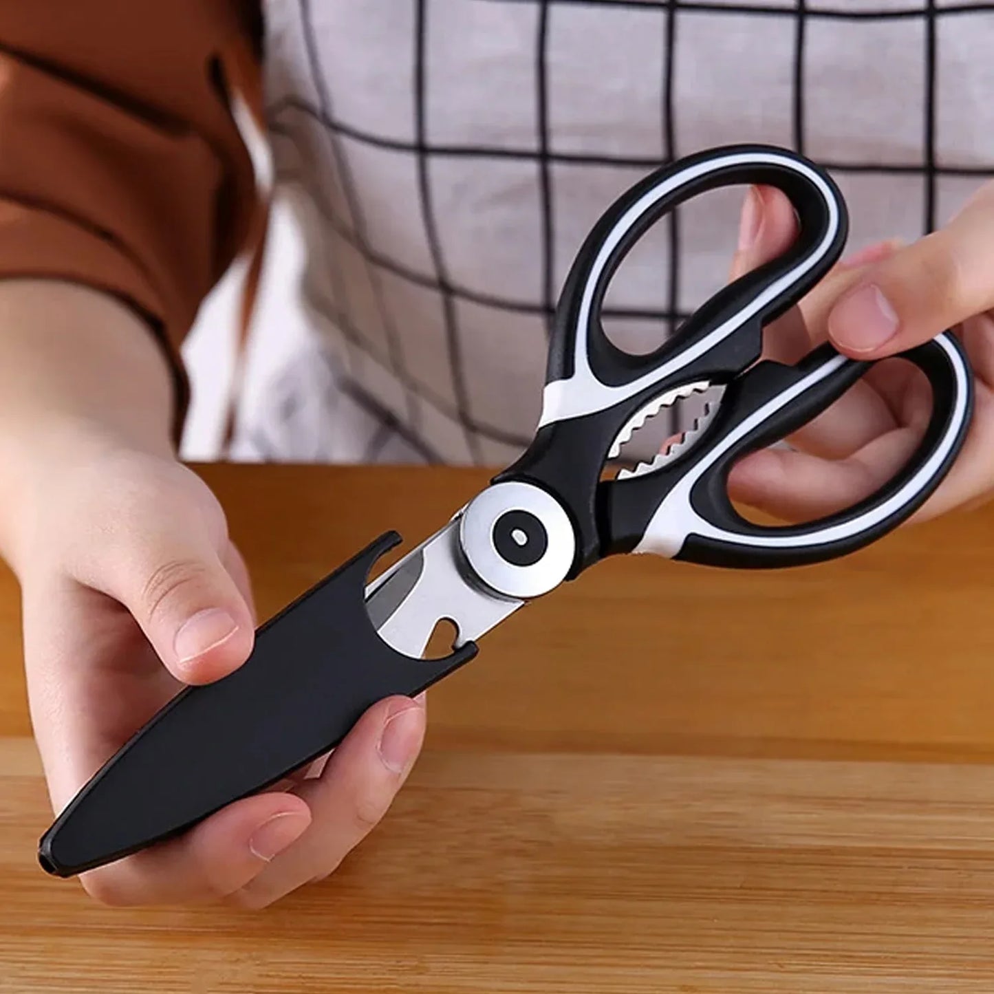 3 In1 Multi-function Kitchen Household For Vegetables Fruit Cheese Meat Slices With Bottle Opener Stainless Steel Sea Food Scissor (1 Pc ) - Zidbik