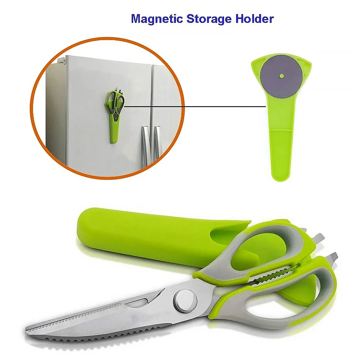 8193 Multi-purpose Kitchen Shears With Magnetic Holder Stainless Steel Red Multifunction Heavy Duty And Kitchen Scissors - Zidbik