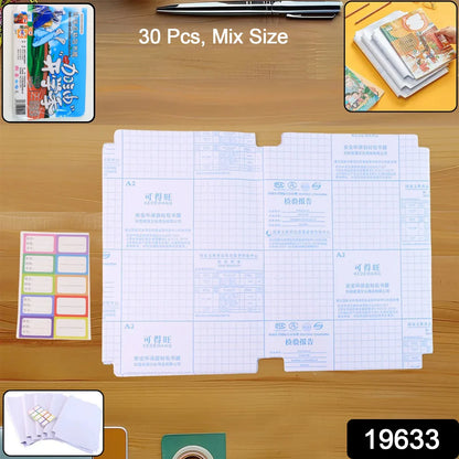Premium Transparent Adhesive Book Cover Sheets (Mix Size 30 Pc) - Zidbik