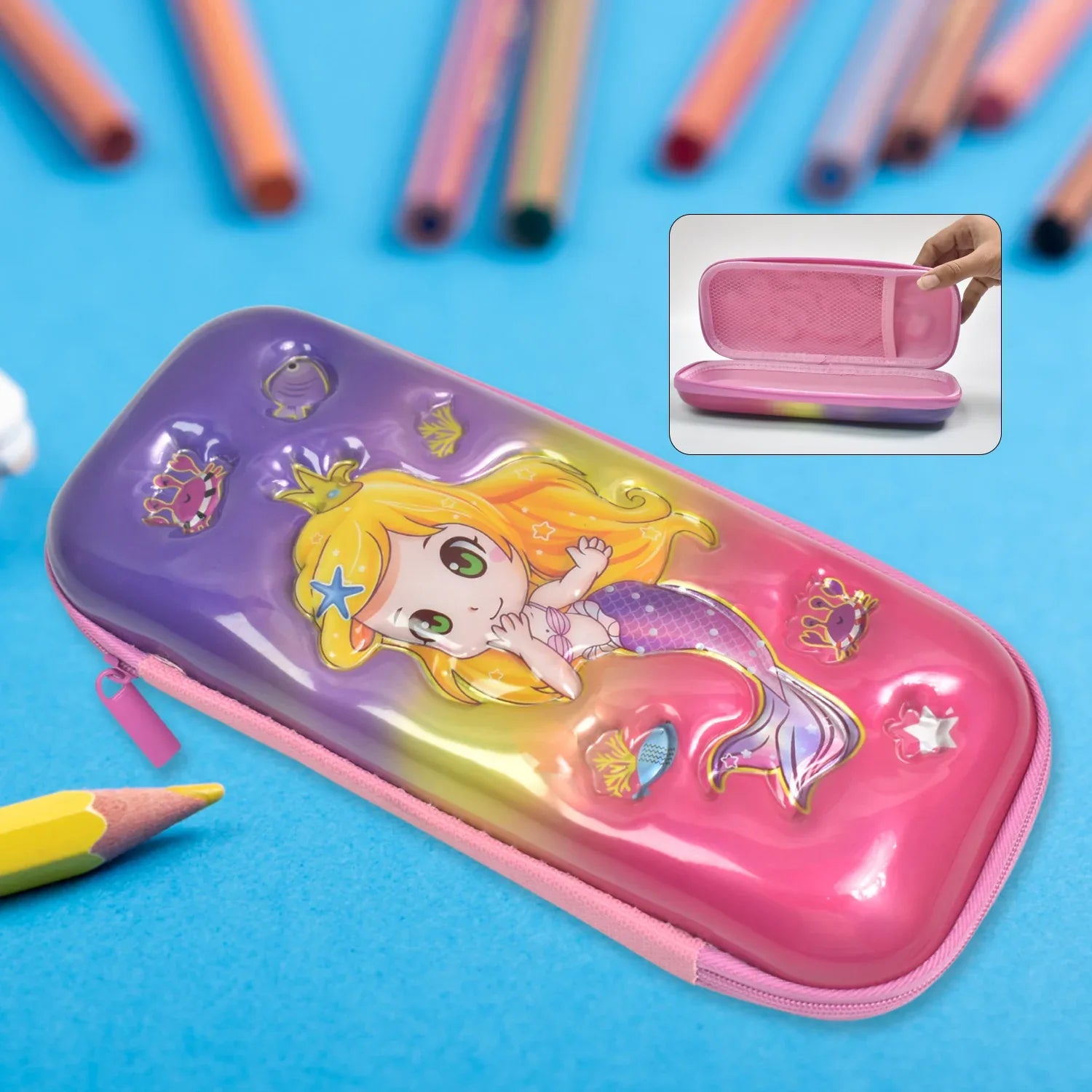 3d Cartoon Zipper Compass Box Pencil Box (1 Pc) - Zidbik