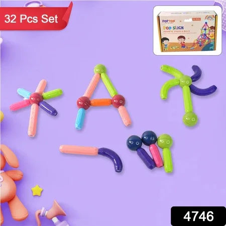 Magnetic Sticks Building Blocks Learning Toy For Kids (32 Pc) - Zidbik