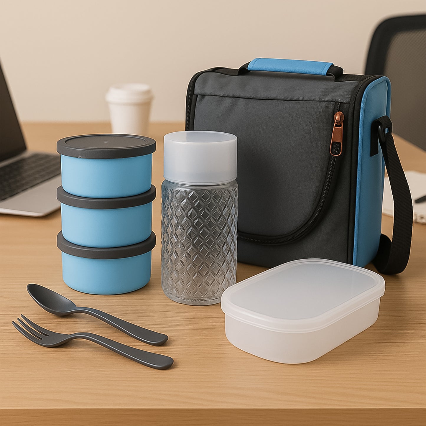 5106 All In One Lunch Box With Fabric Bag For Office  School Use - Zidbik