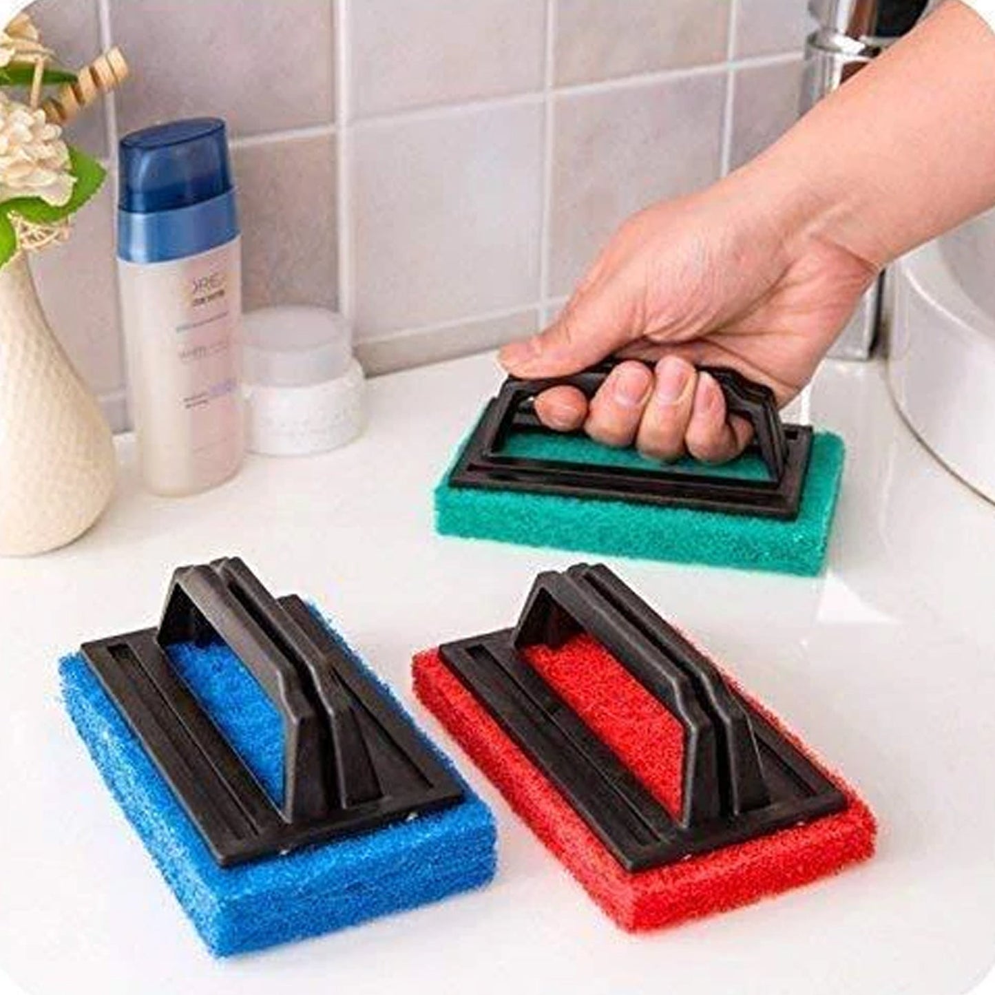 0222 Handle Scrubber Brush Widely Used By All Types Of Peoples For Washing Utensils And Stuffs In All Kinds Of Bathroom And Kitchen Places Etc. - Zidbik