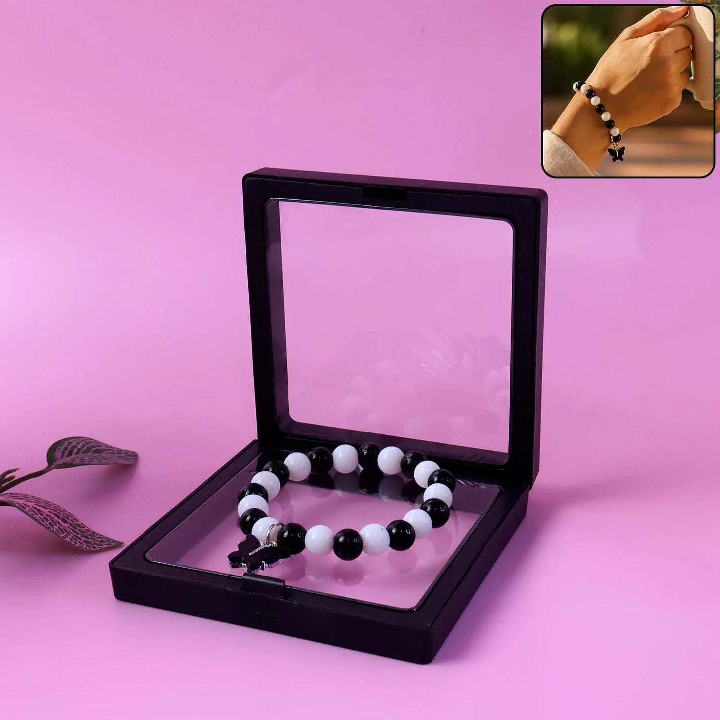 Elegant Black And White Fancy Bracelet (1 Pc) - Zidbik